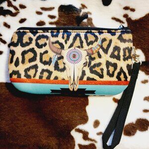 Leopard Bull Skull Animal Print Wristlet
